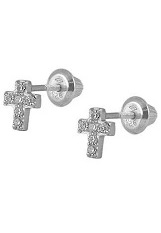 catchy small silver cubic zirconia cross baby earrings